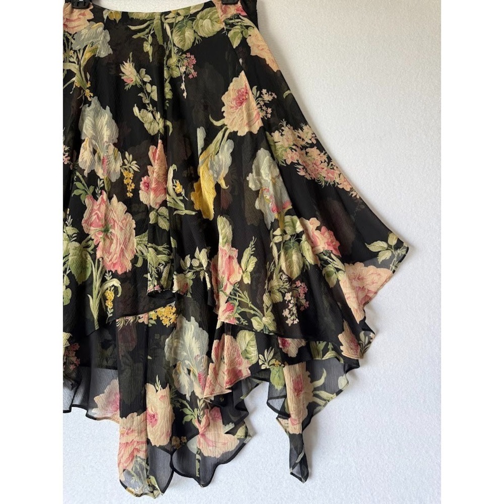 Lauren Ralph Lauren Skirt Women 10P  Floral Chiffon Layered Asymmetrical Hem - Picture 3 of 13
